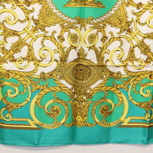 HERMES Carre 90 Scarf ""LES TUILERIE"" Silk Green Auth - Picture 6 of 14